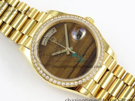 MiroTime 0121 WaterResistant Day Date 36 YG RAF 1:1 Best Edition Brown Oman Dial Diamonds Bezel on YG Bracelet A 1518